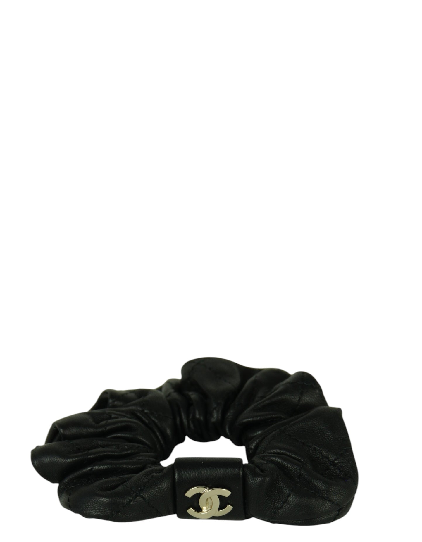 Chanel '21 Black Lambskin Quilted Cc Hair Scrunchie Bag