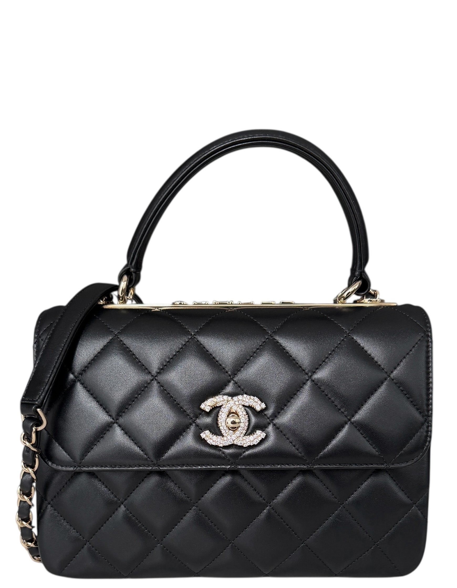 Chanel Black Crystal Cc Quilted Small Trendy Bag