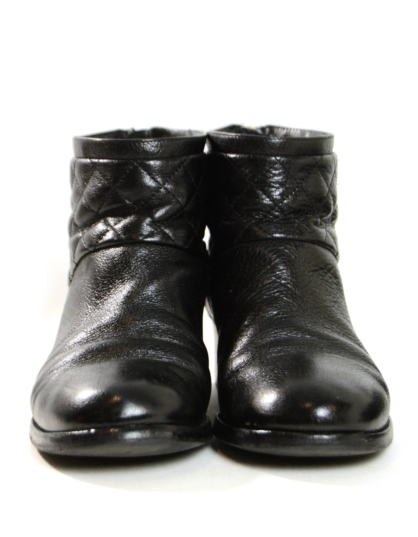 Chanel Black Quilted Leather Ankle Booties sz 38.5