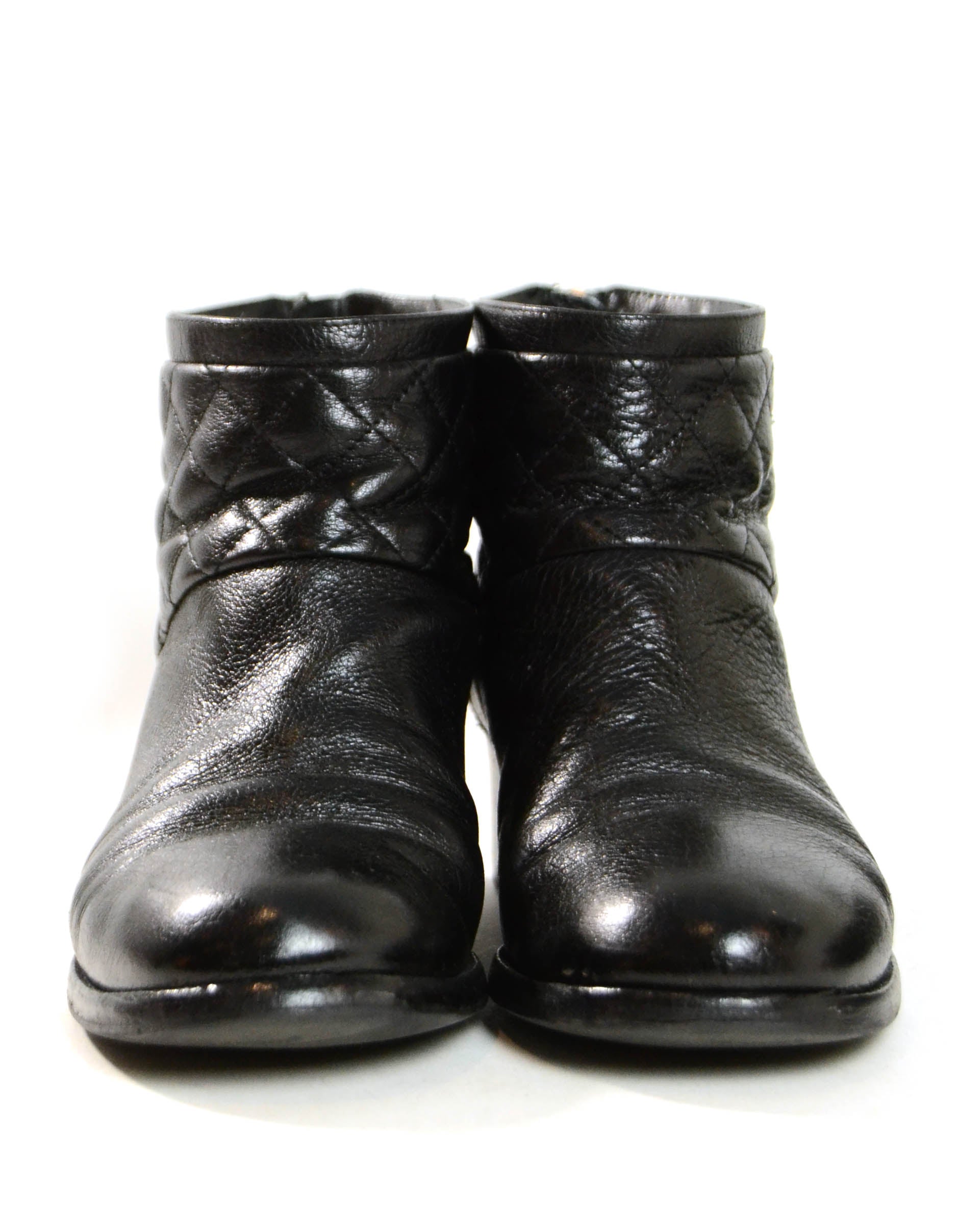Chanel Black Quilted Leather Ankle Booties Sz 38.5 for Women Women's Shoes