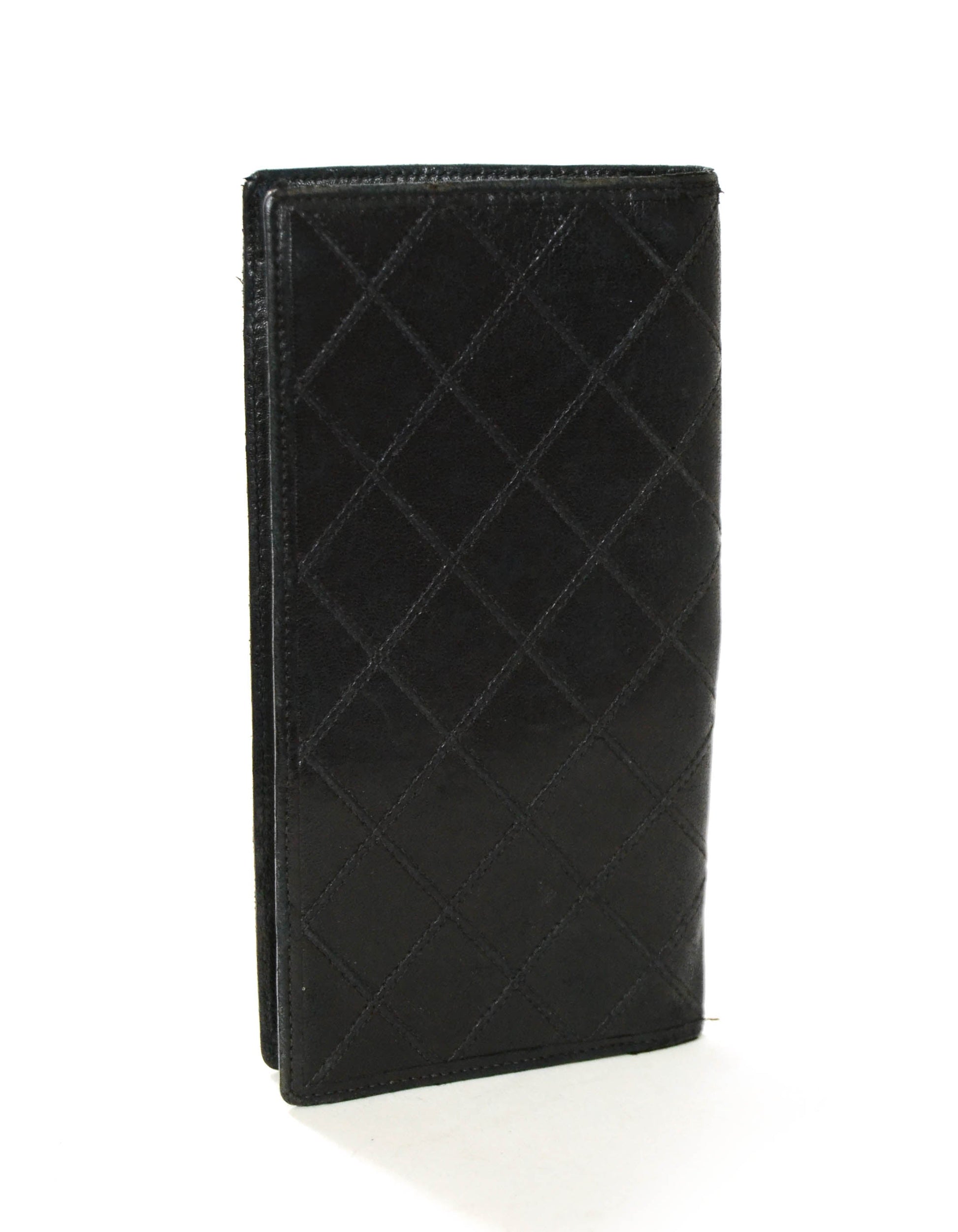 Chanel Black Leather Quilted Checkbook Wallet