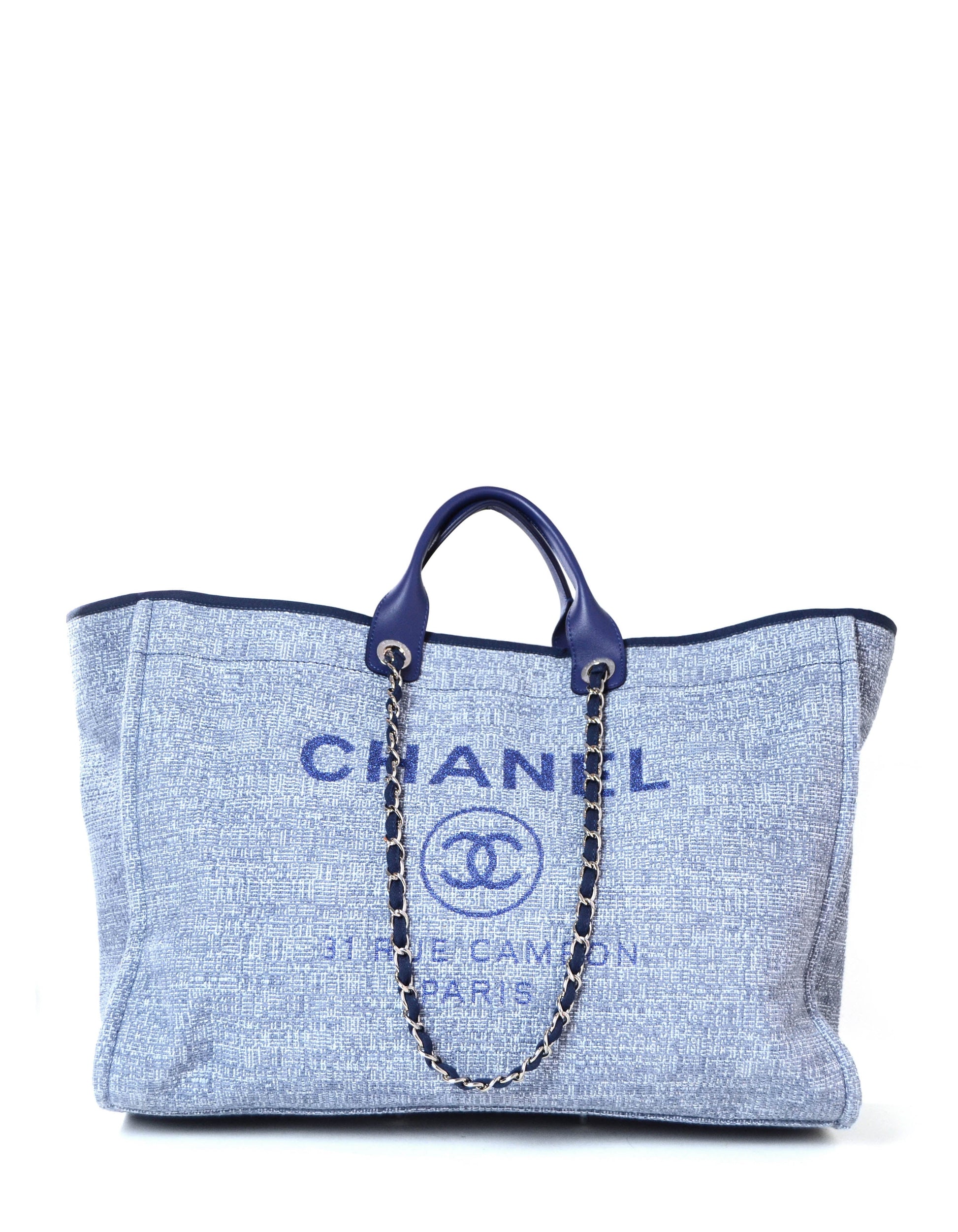 Chanel Blue & Glitter Canvas Xl Deauville Tote Bag
