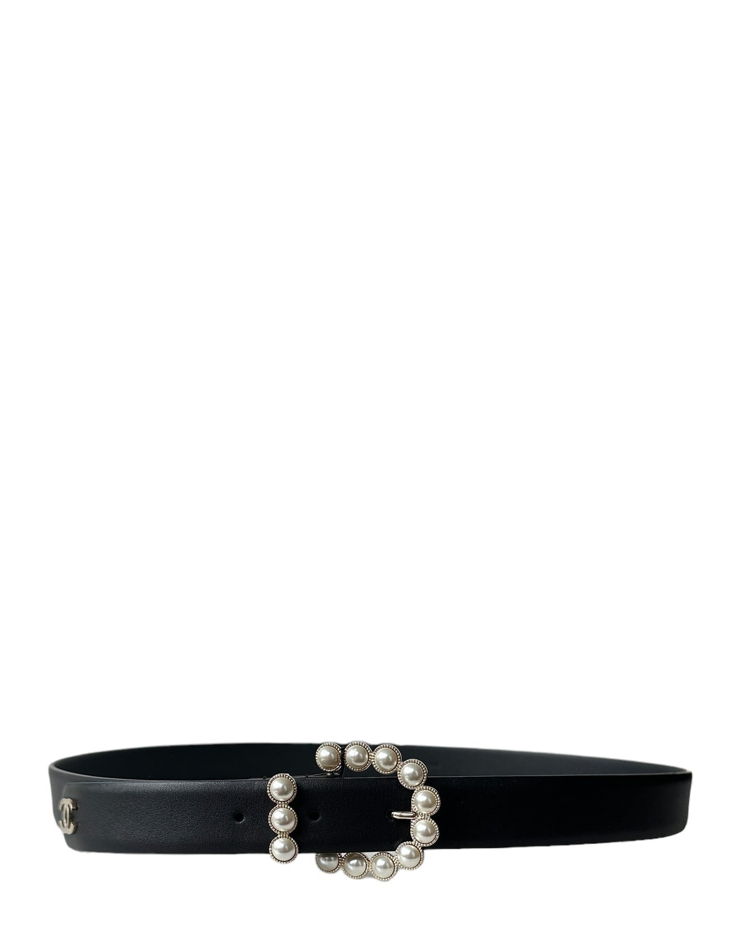 Chanel Nwt Black Leather Belt W/ Pearl Buckle Sz 90/36" Bag