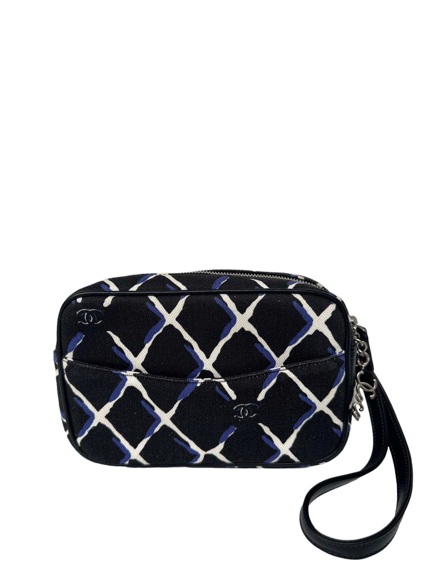 Chanel Black/Navy/White Coco Charm Canvas Wristlet