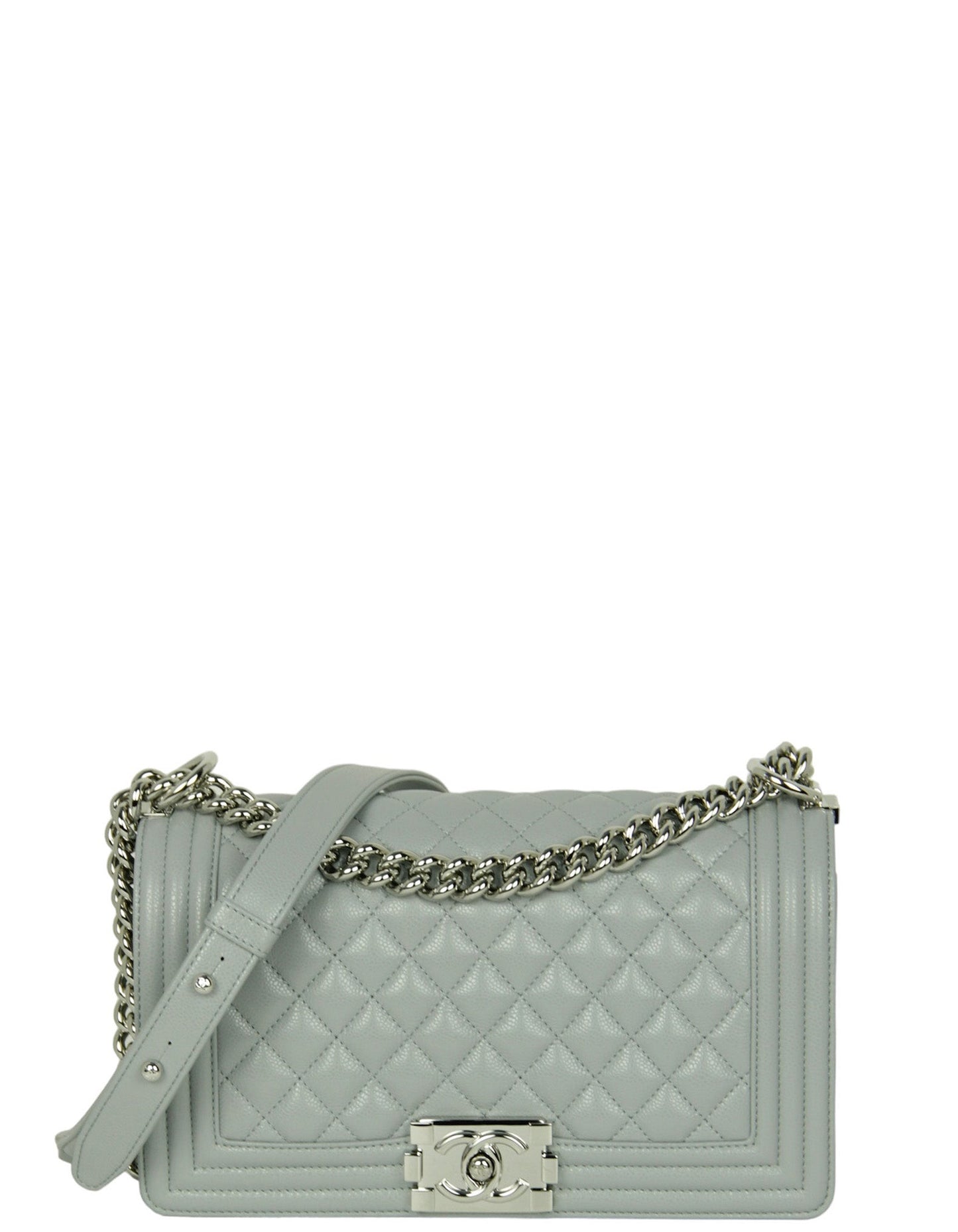 3CHANEL 2024 Grey Shiny Caviar Leather Quilted Medium Boy Bag 100 18630 816FB839 2A49 432C AB5A BD7FAD033C7C