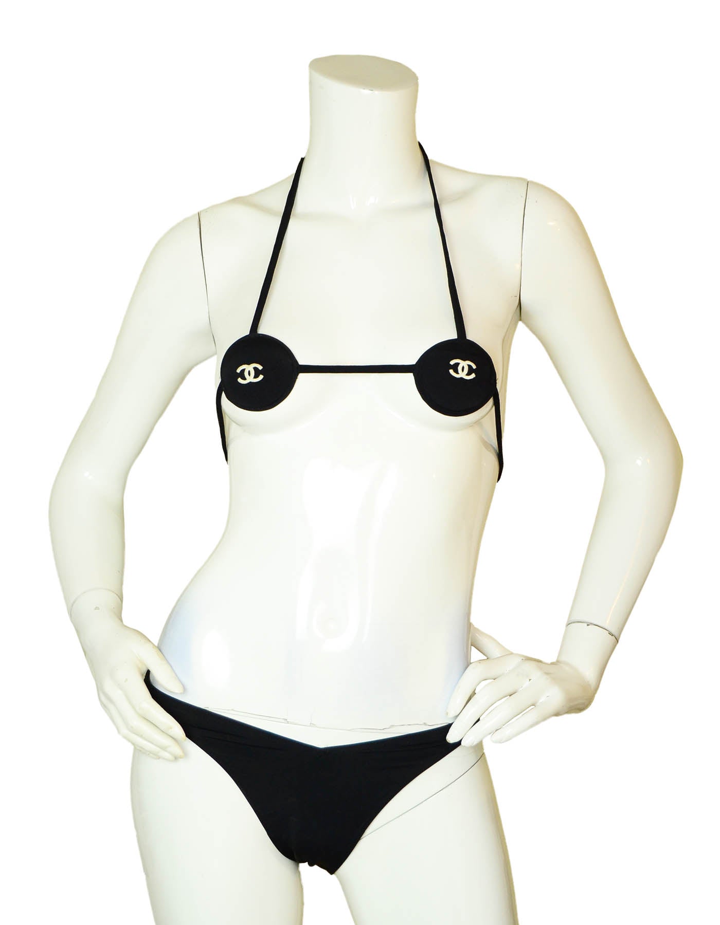 Chanel Rare Runway 1990S Iconic Black/White Cc String Bikini Bathing Suit Bag
