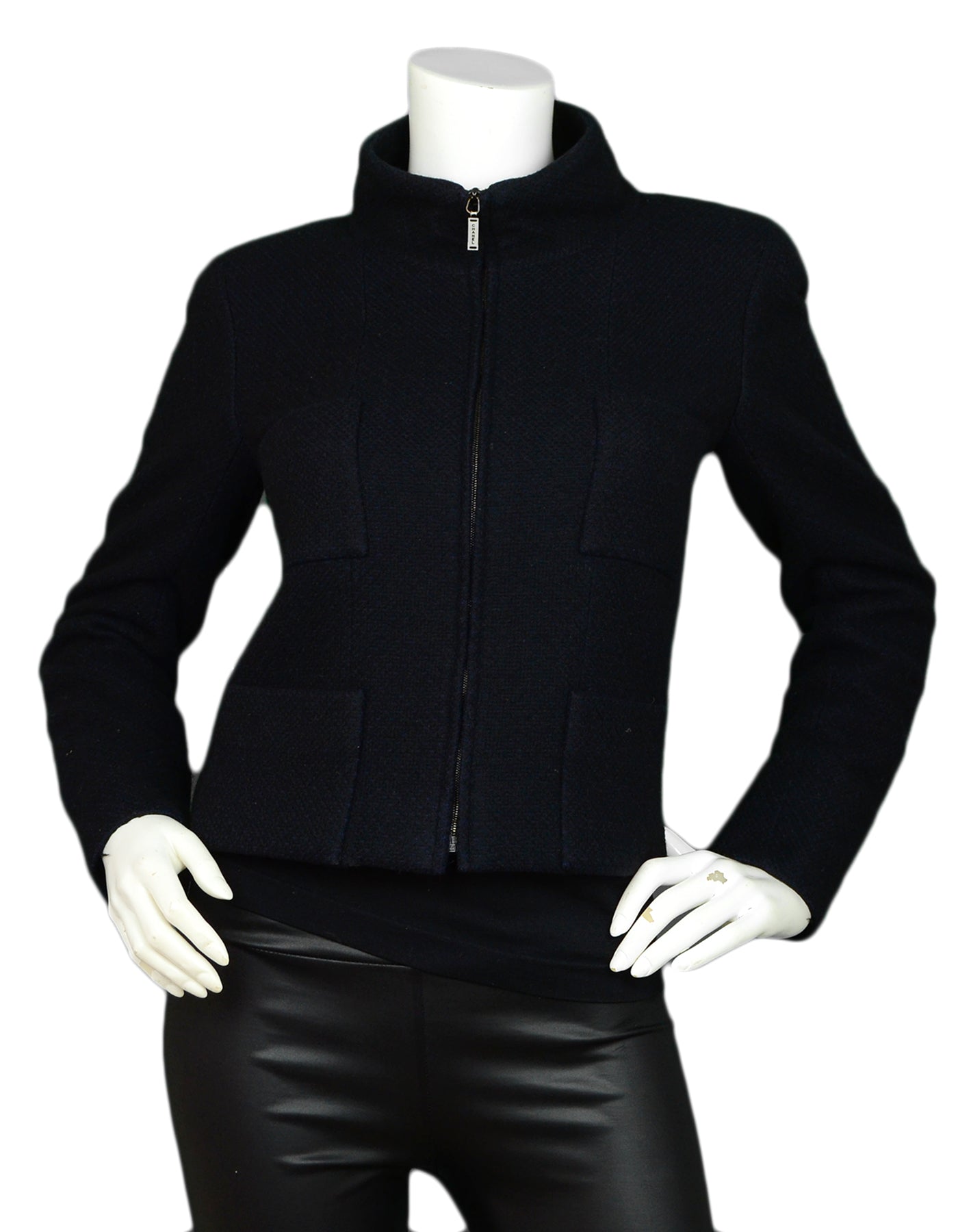 Chanel Black Cashmere Four-Pocket Zip-Up Jacket sz 36