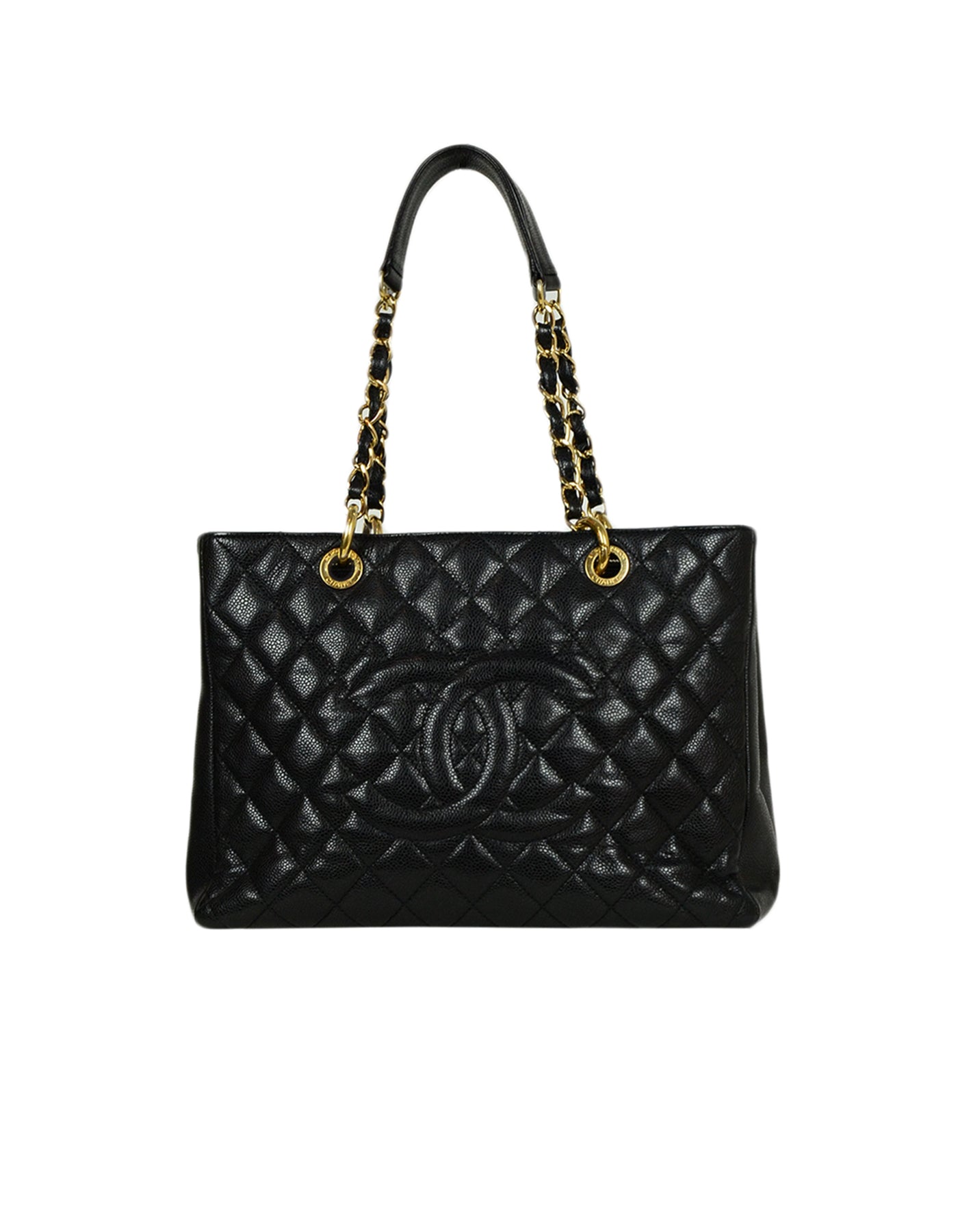 Chanel - Black Caviar Leather Quilted Grand Shopper Tote Discontinued Bag