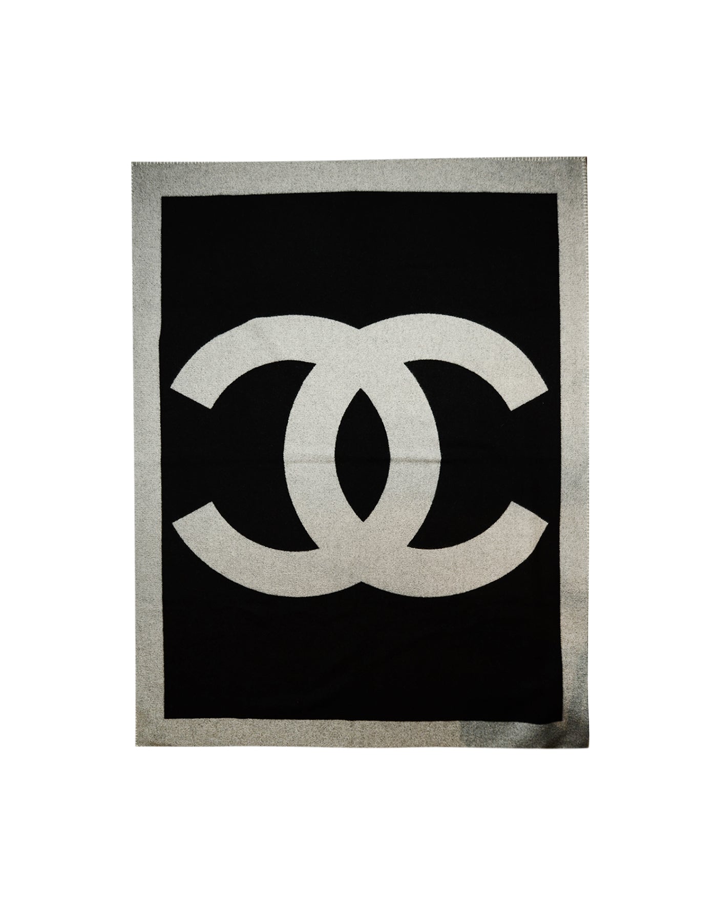 Chanel Black Grey Merino Wool & Cashmere CC Throw Blanket Handbag