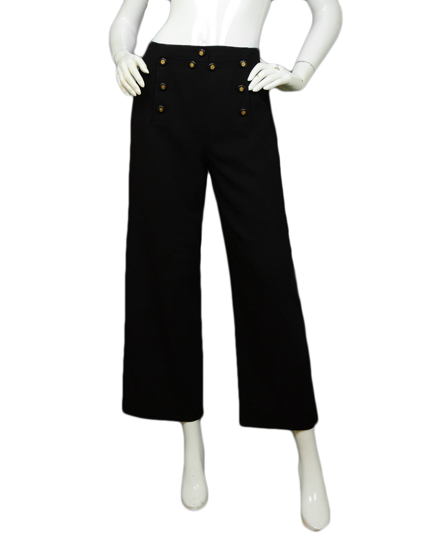 Chanel   Black Wool Sailor Pants w/ 9 CC Buttons sz 34