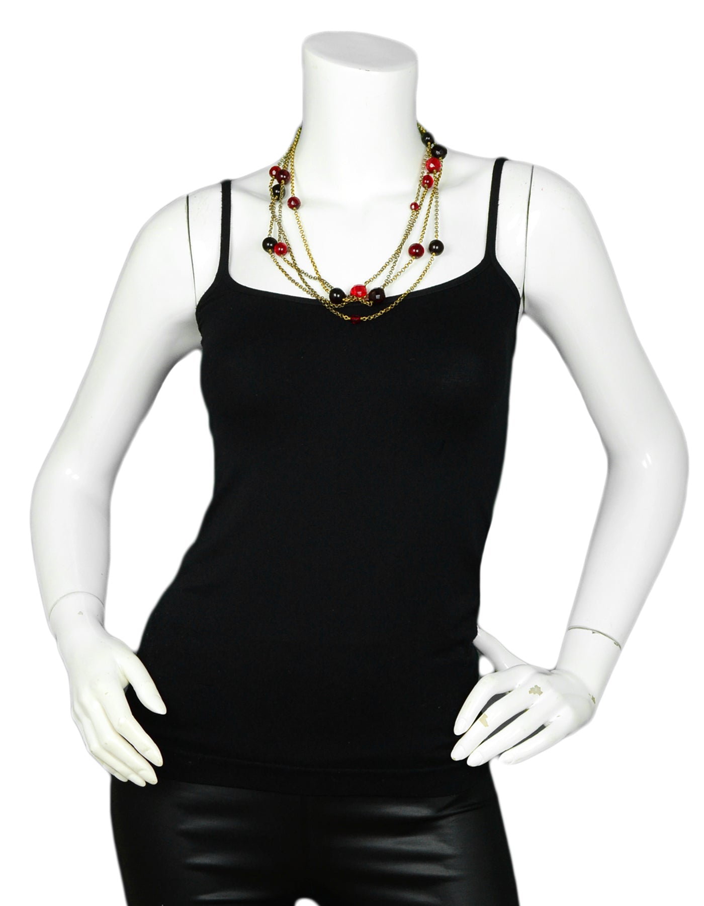 Chanel Red Gripoix & Crystal Goldtone 92" Necklace