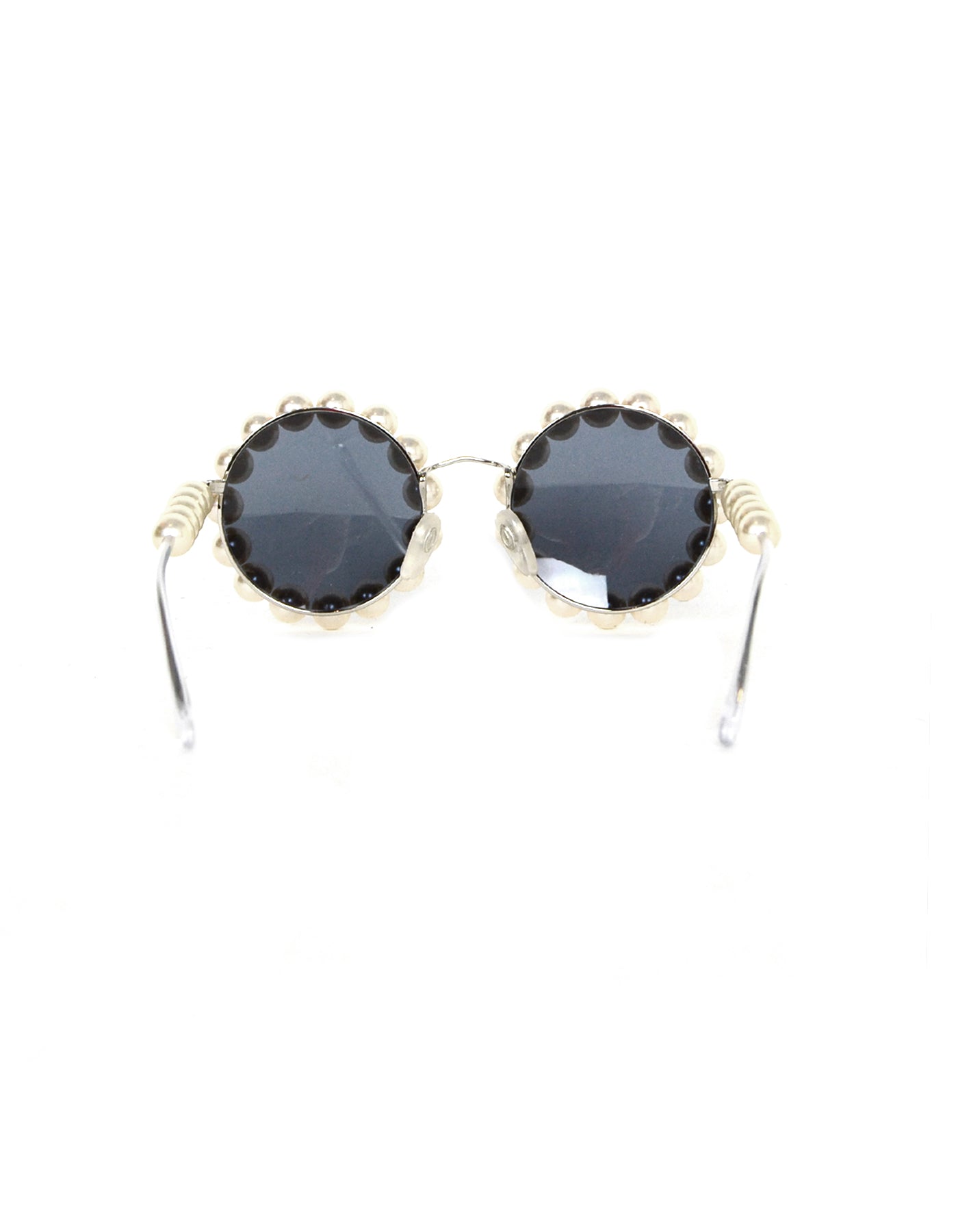 Chanel '90S Runway Round Pearl Framed Sunglasses Bag