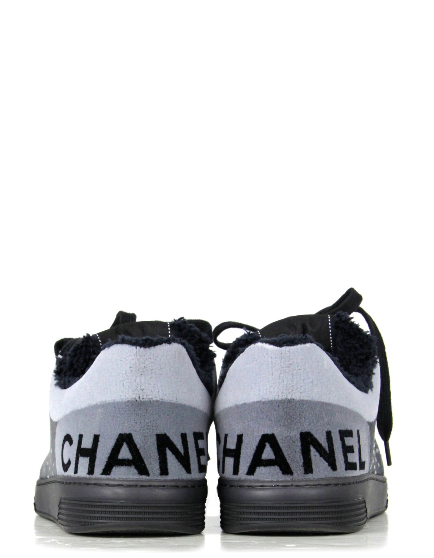 Chanel Grey/Black Velvet Sneakers Sz 38