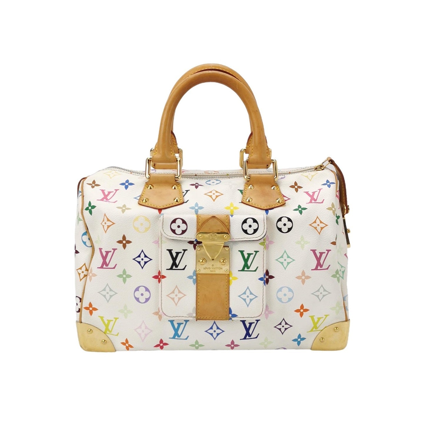 Louis Vuitton x Takashi Murakami Speedy 30 Lock Multicolor White Handbag Multicolor 8