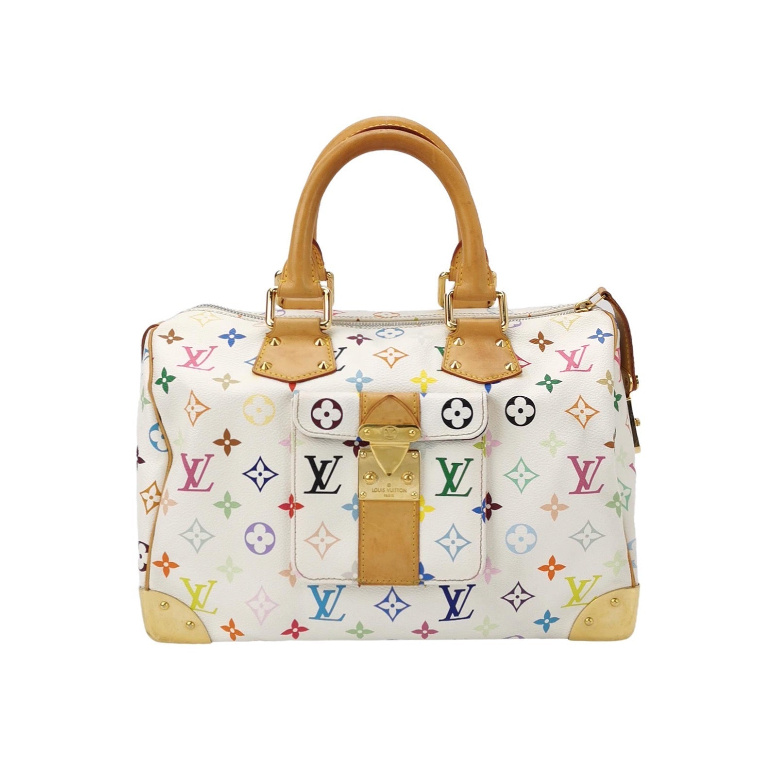 Louis Vuitton x Takashi Murakami Speedy 30 Lock Multicolor White Handbag Multicolor 8