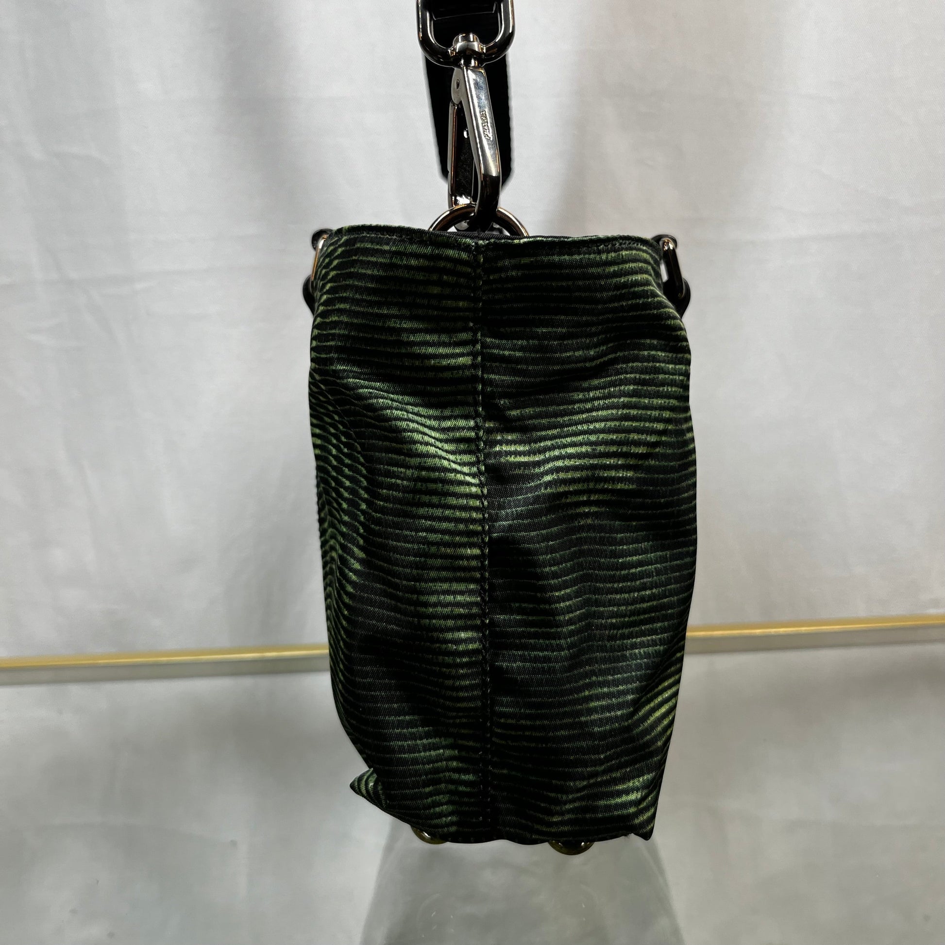 Prada Striped Two Way Tote Bags Nylon Black Green