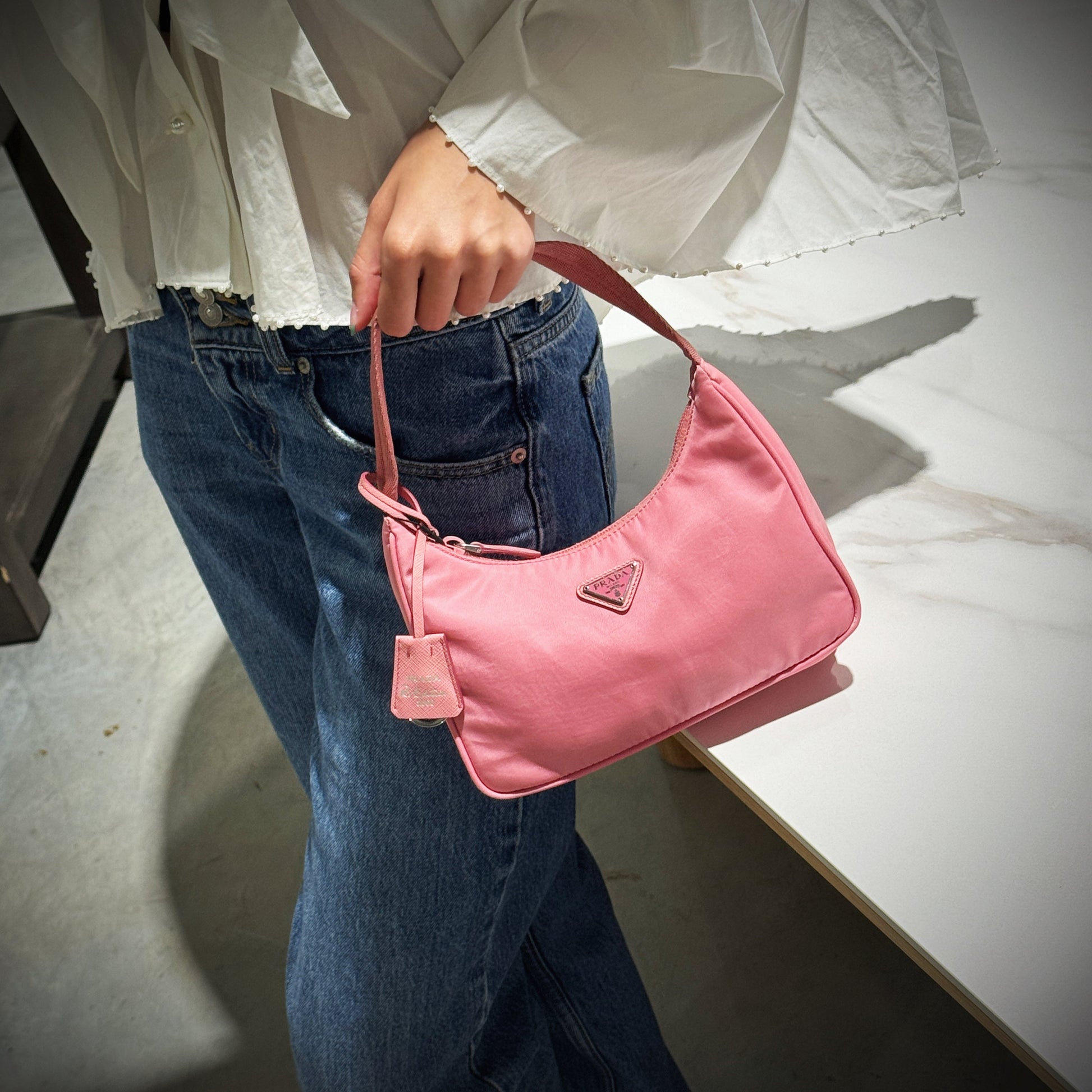 Prada Re Edition Hobo Nylon Pink Hobo Bag