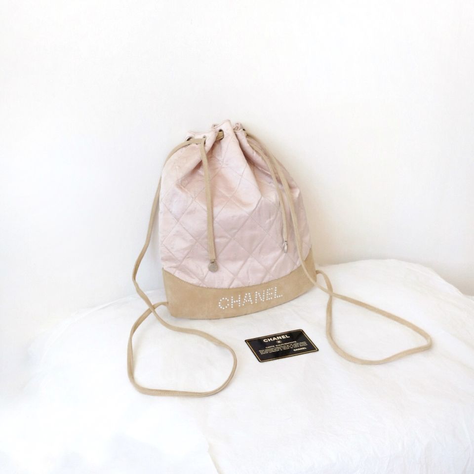 Chanel   pink silk drawstring backpack