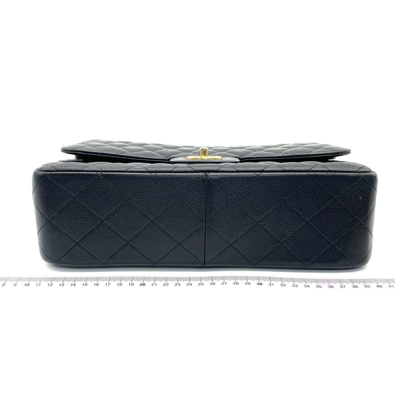 Chanel Classic Flap Jumbo Caviar Double Flap Black Gold Leather Handbag Hardware 2