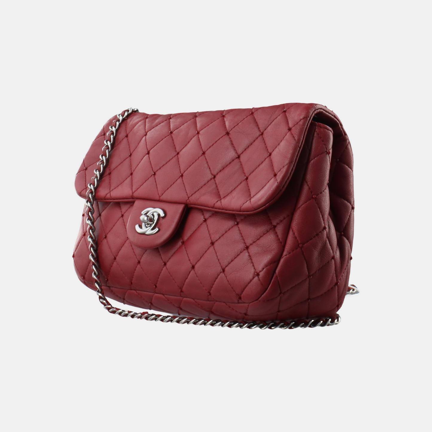 Chanel Seasonal Flap Burgundy Lambskin Studs -13 Red Small Leather Handbag