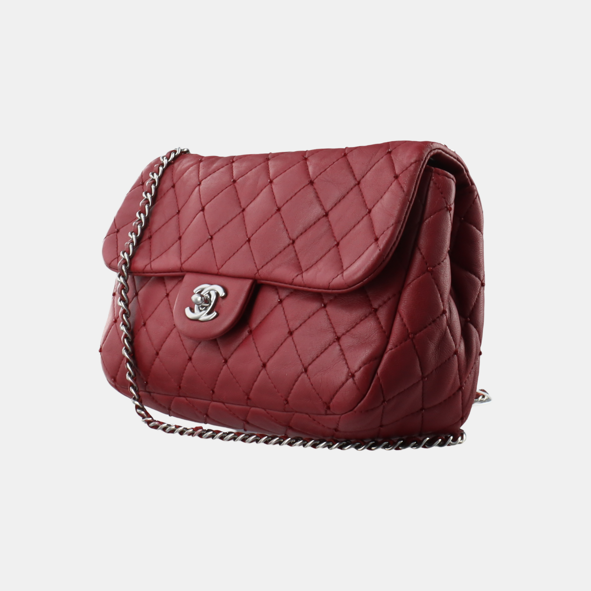 Chanel Seasonal Flap Burgundy Lambskin Studs -13 Red Small Leather Handbag