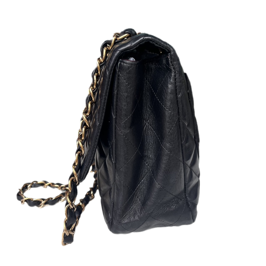 Chanel Classic Flap Jumbo Lambskin 24k Hardware Black Gold Leather Handbag