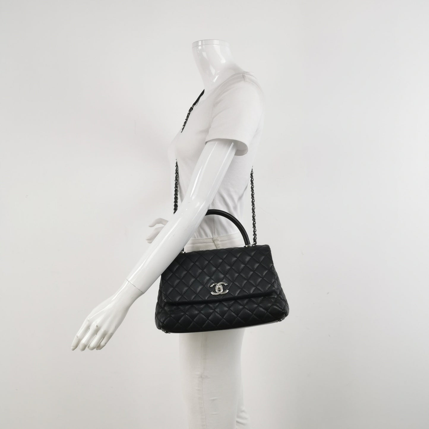 Chanel Coco Handle Caviar Hardware Black Silver Leather Handbag