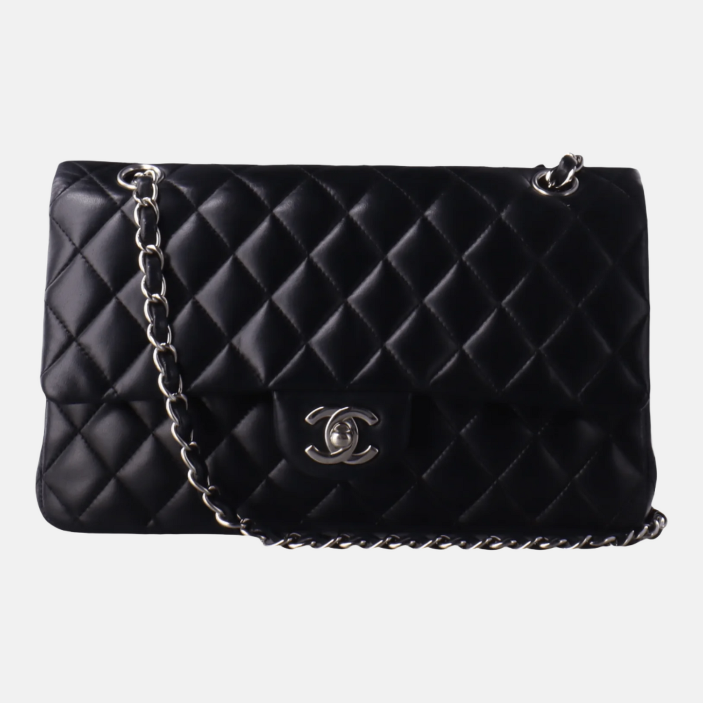 Chanel Timeless Classic Flap Lambskin Hardware Black Gold Silver Leather Handbag