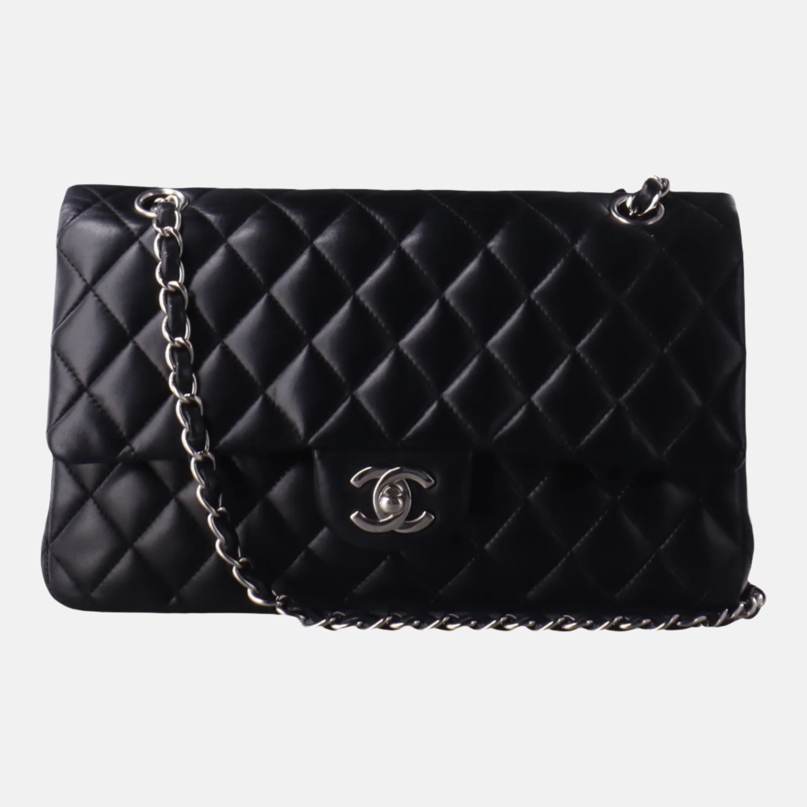 Chanel Timeless Classic Flap Lambskin Hardware Black Gold Silver Leather Handbag