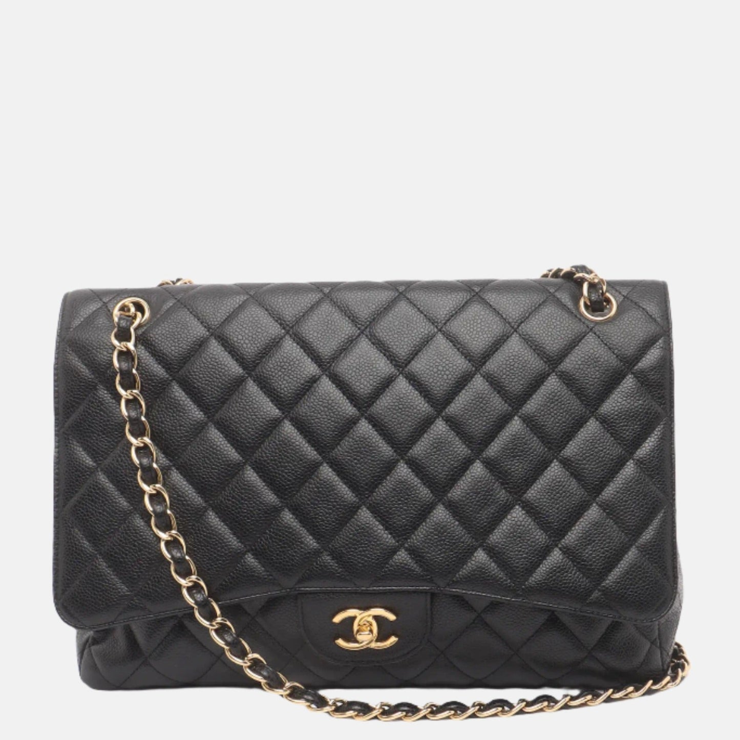 Chanel Classic Flap Maxi Caviar Single Flap Black Gold Leather Handbag Hardware 1