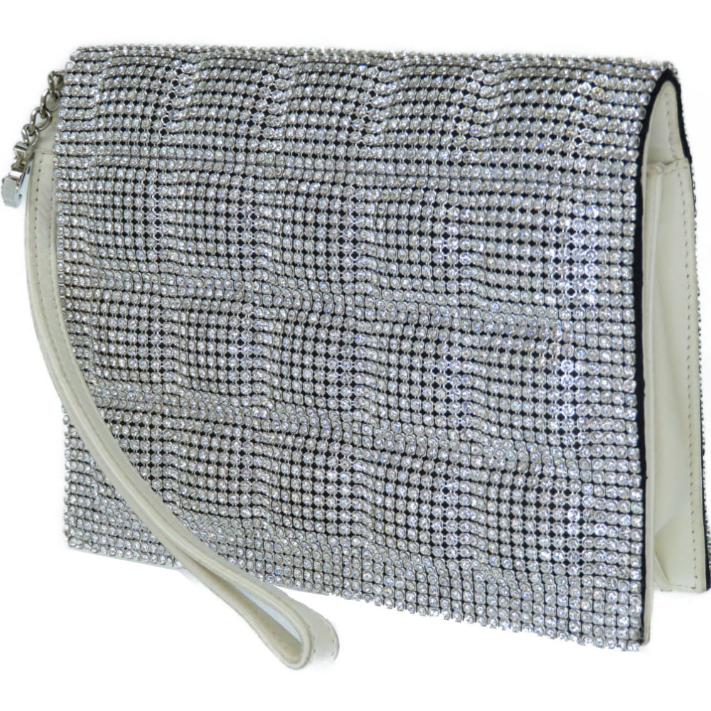 Chanel Swarovski rhinestone Silver Leather Clutch Bag