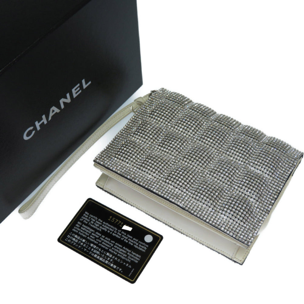 Chanel Swarovski rhinestone Silver Leather Clutch Bag