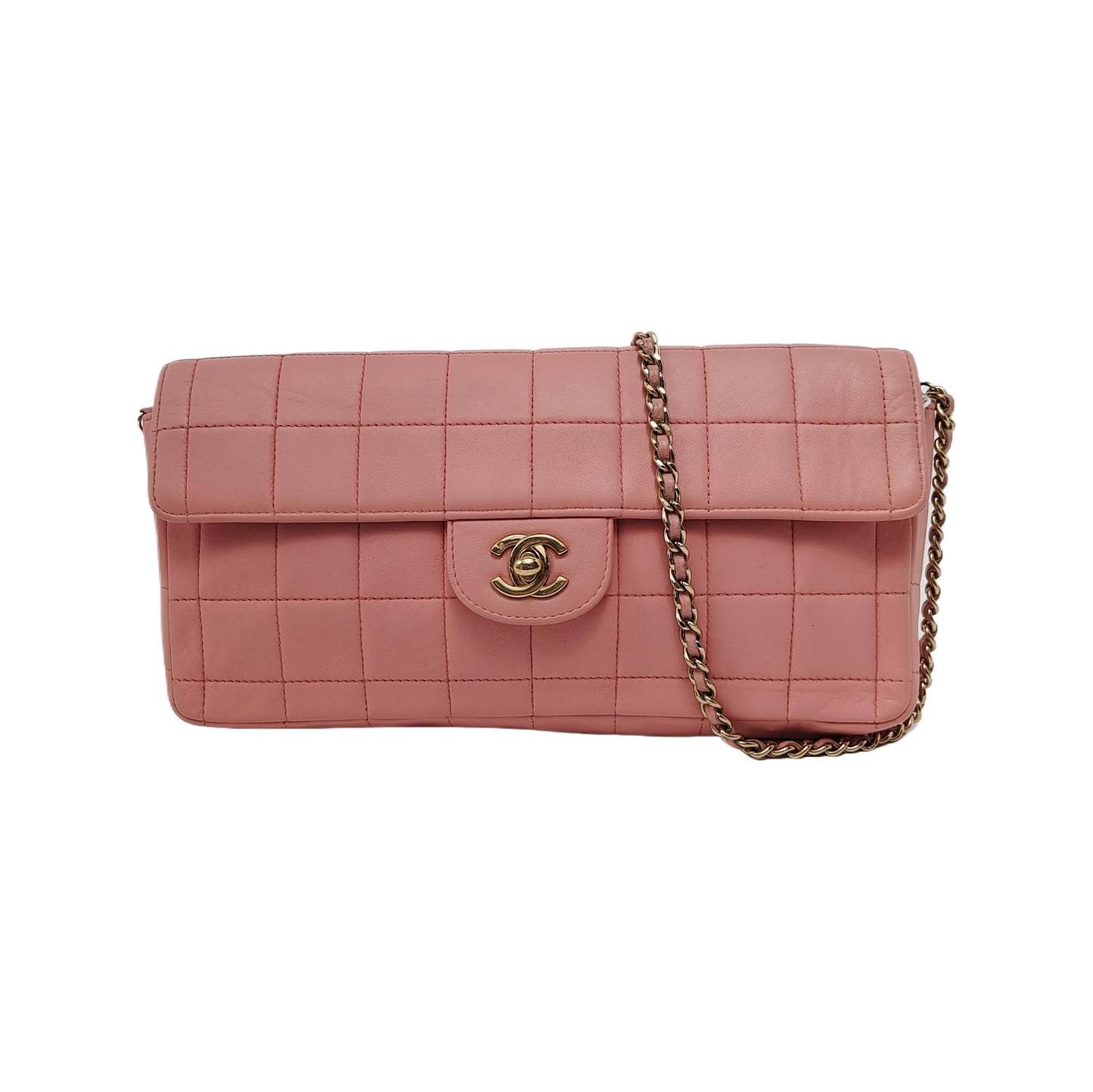Chanel East West Chocolate Bar Light Hardware Pink Gold Leather Handbag