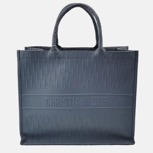 Dior Christian Book Tote Calfskin Oblique Embossed Handbag Leather Blue Tote Bag