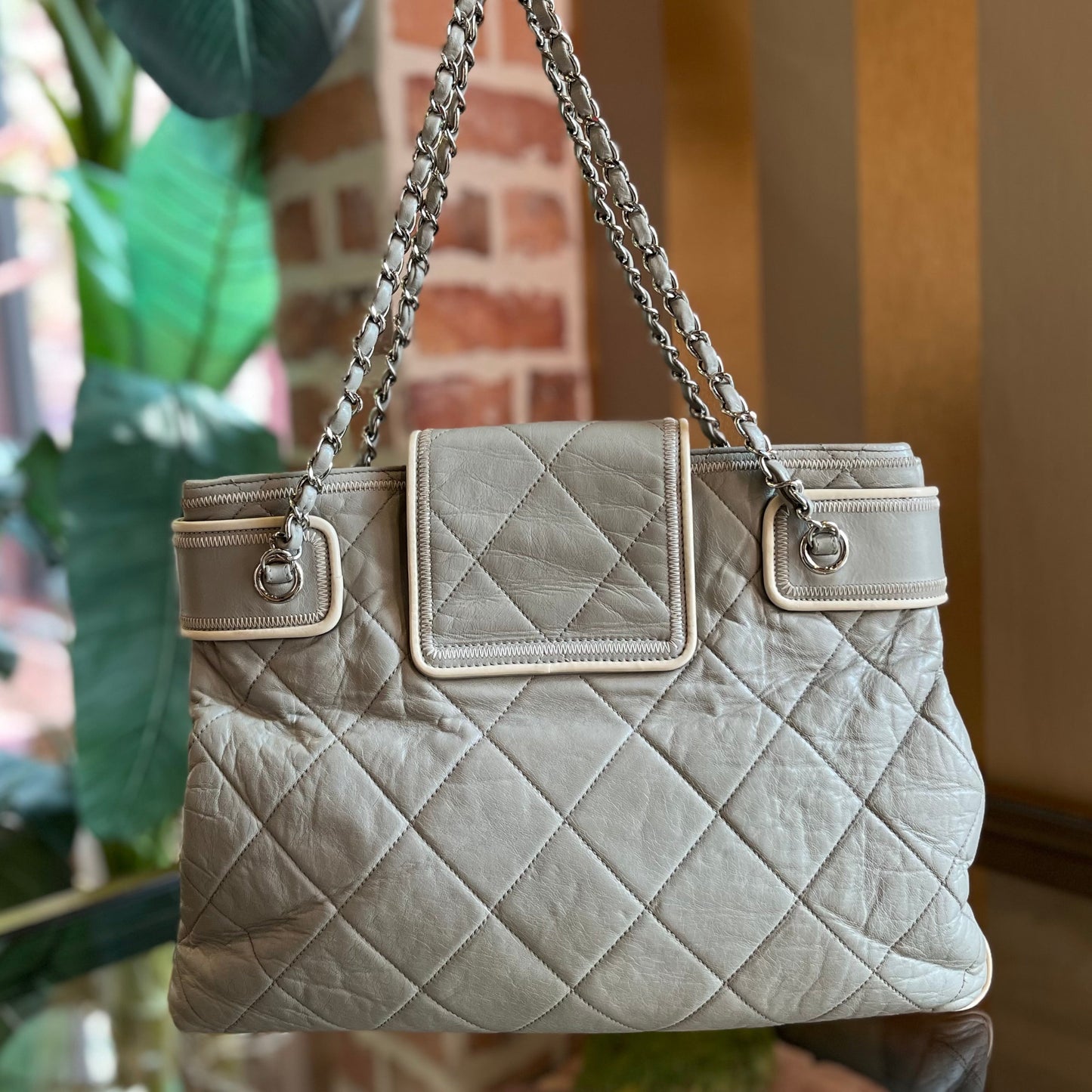 Chanel Reissue Accordion Gray Lambskin Quilted North South Tote Bag