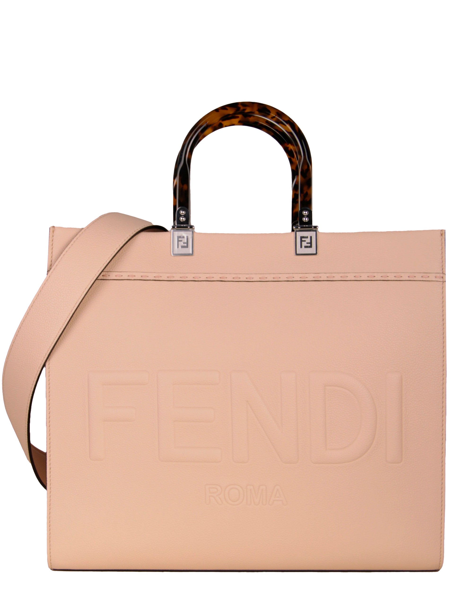Fendi Handbag Light Rose Plexiglass Sunshine Shopper Tote Bag Leather Pink Medium Shoulder Bag