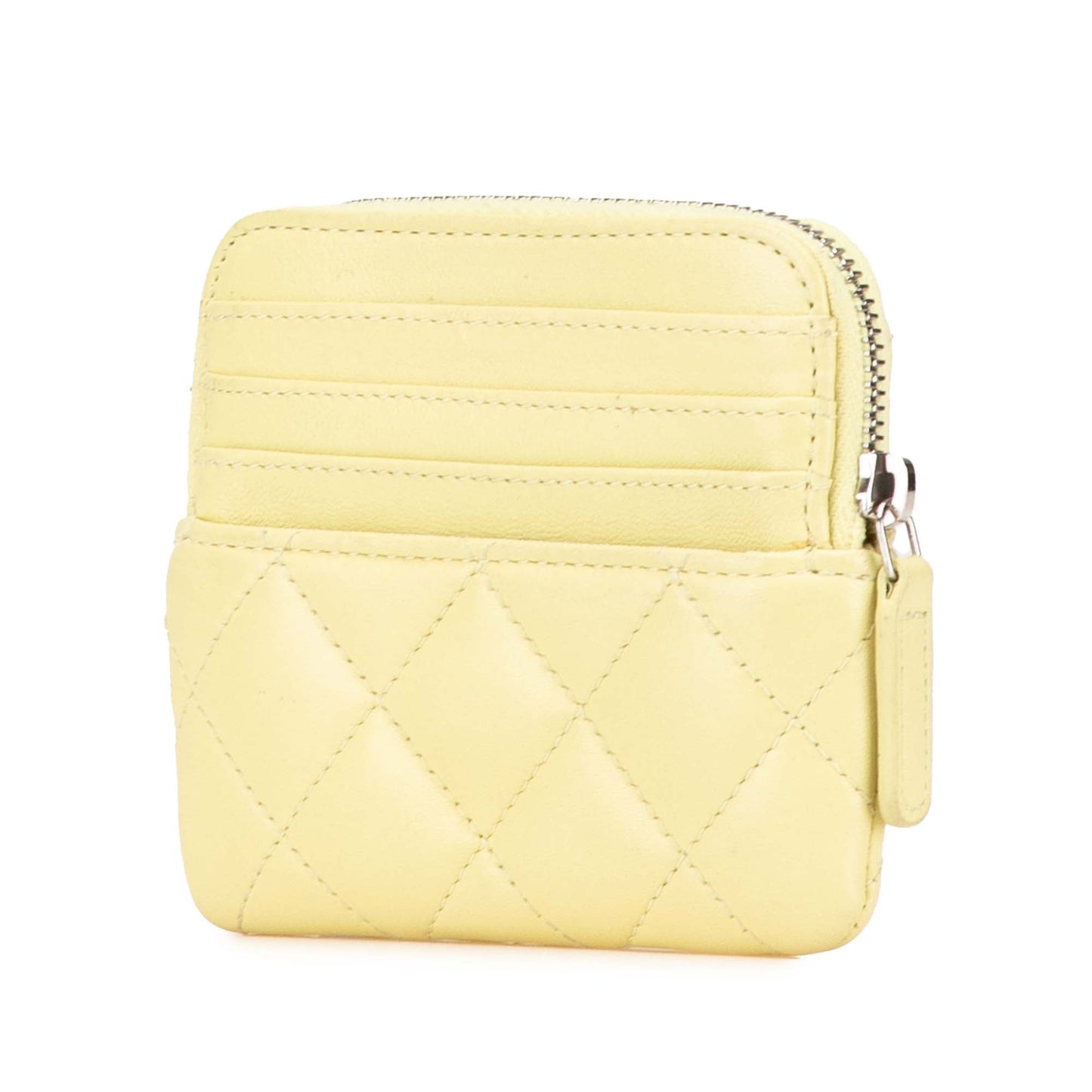 Yellow Chanel CC Quilted Lambskin Zipped Coin Purse