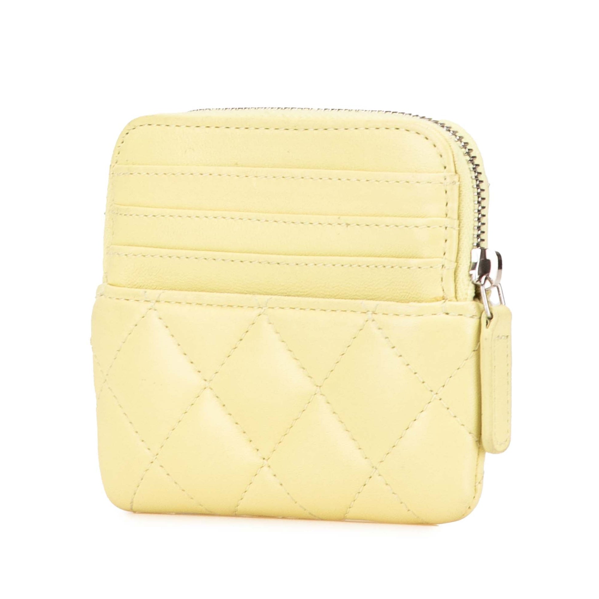 Yellow Chanel CC Quilted Lambskin Zipped Coin Purse