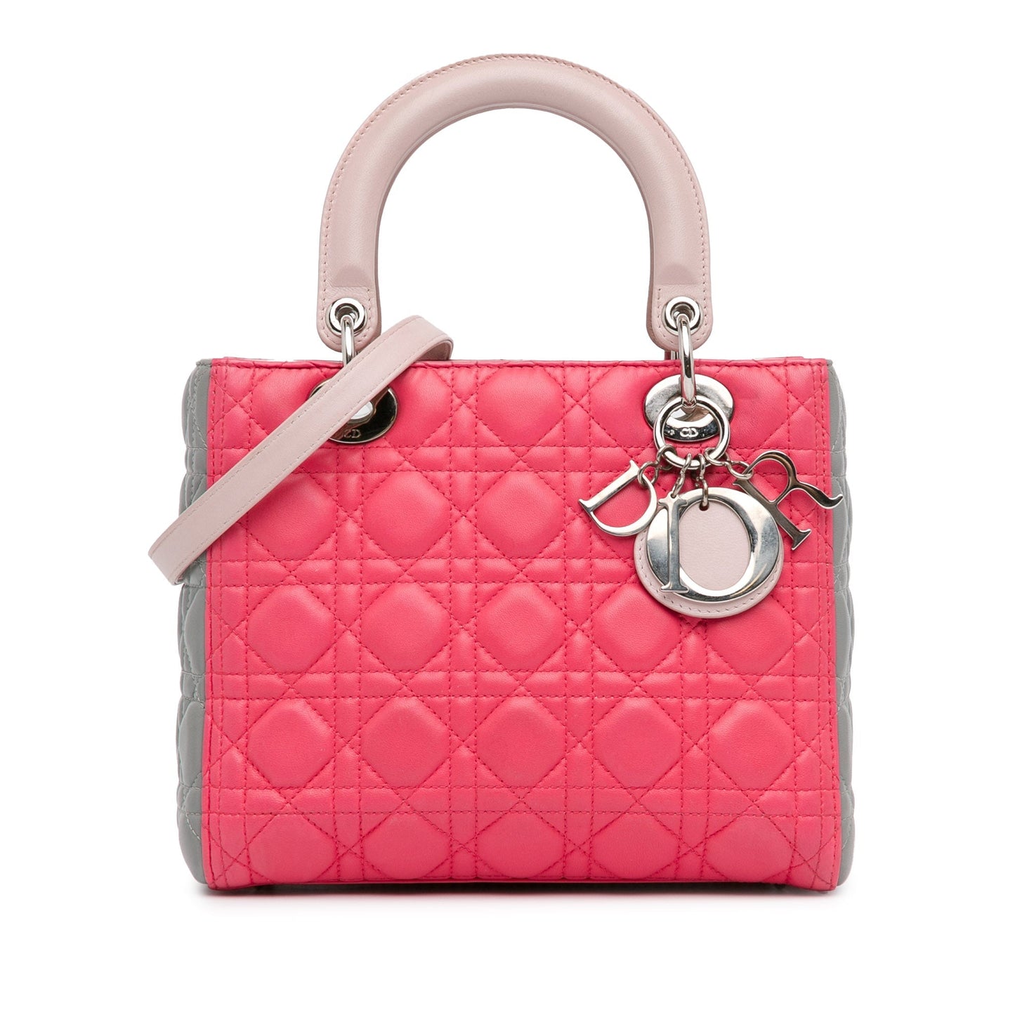 Dior Handbag Tricolor Cannage Lady Satchel 3 Lambskin Pink Medium Satchel Bag