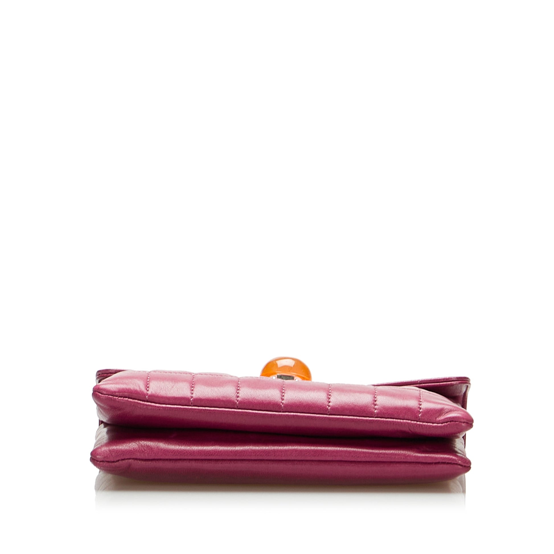 Magenta Chanel Square Quilted Lambskin Beaded Chain Shoulder Bag