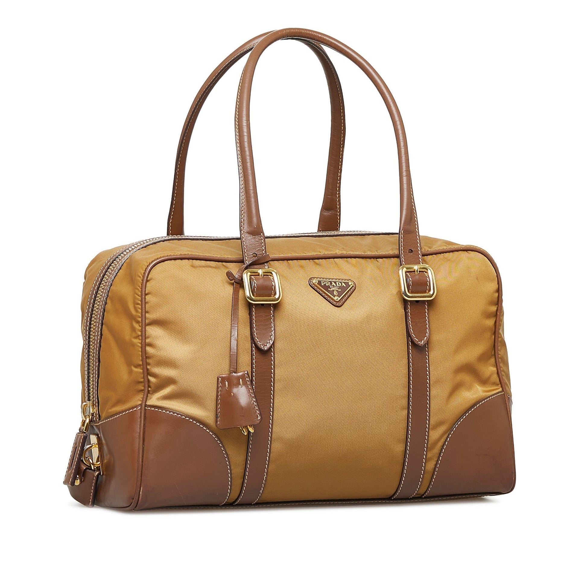 Prada Tessuto Handbag Fabric Brown Travel Bag