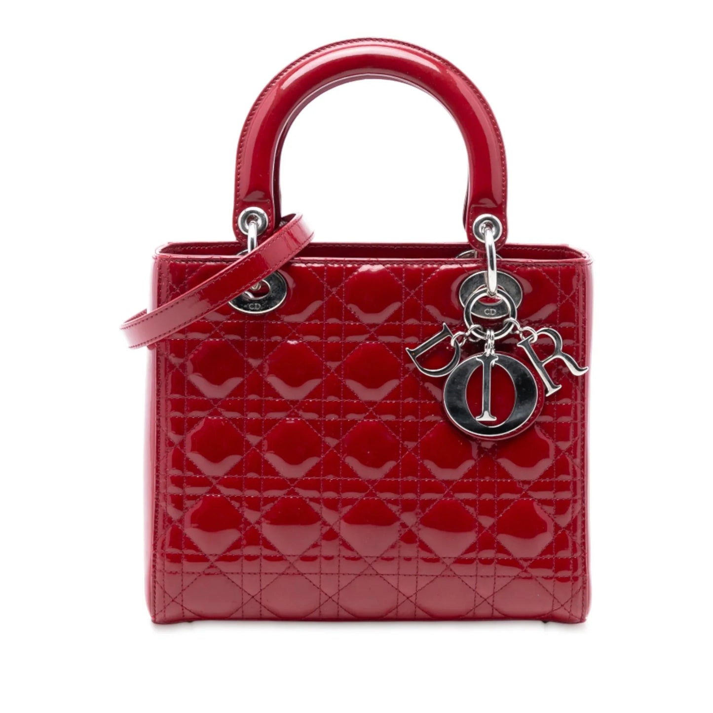 Dior Handbag Cannage Lady Satchel Patent Red Medium Satchel Bag