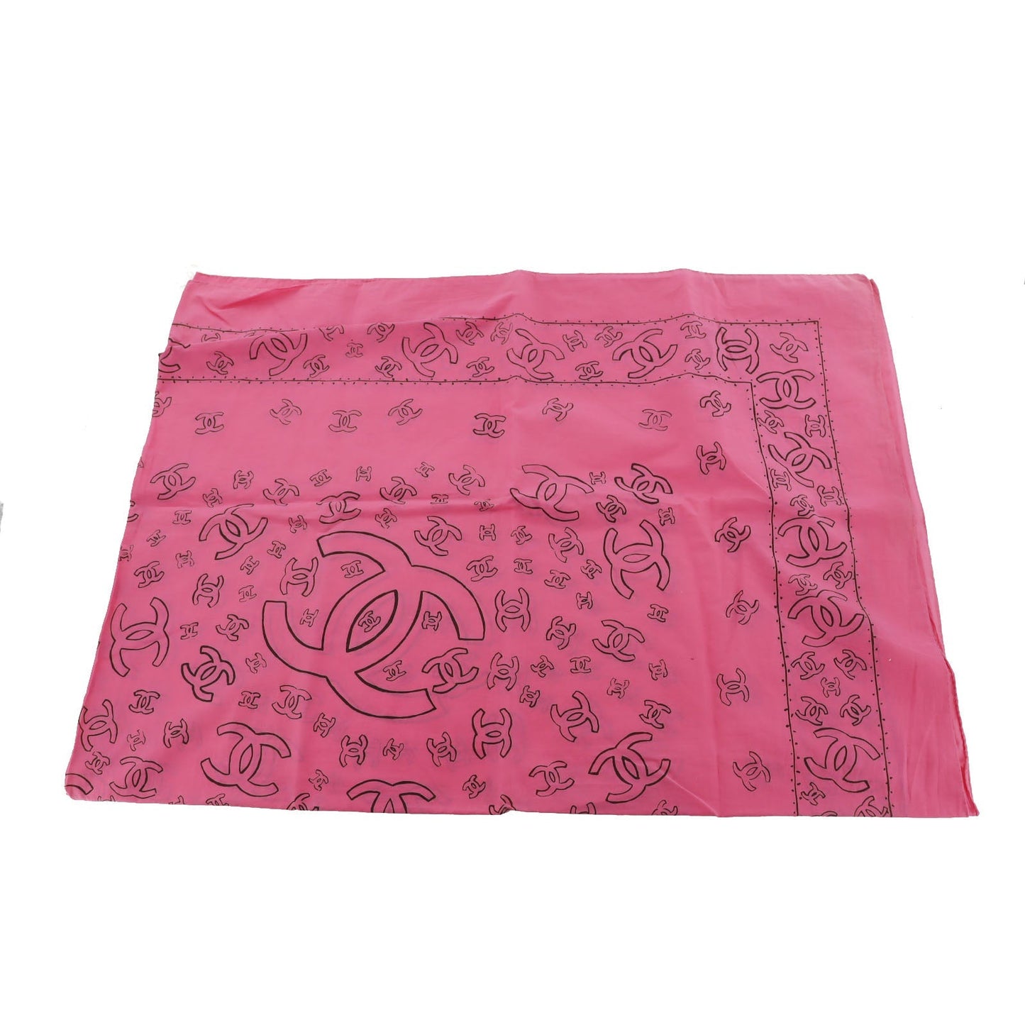 CHANEL CC Logos Pink  Large Scarf Cotton #AH585 S