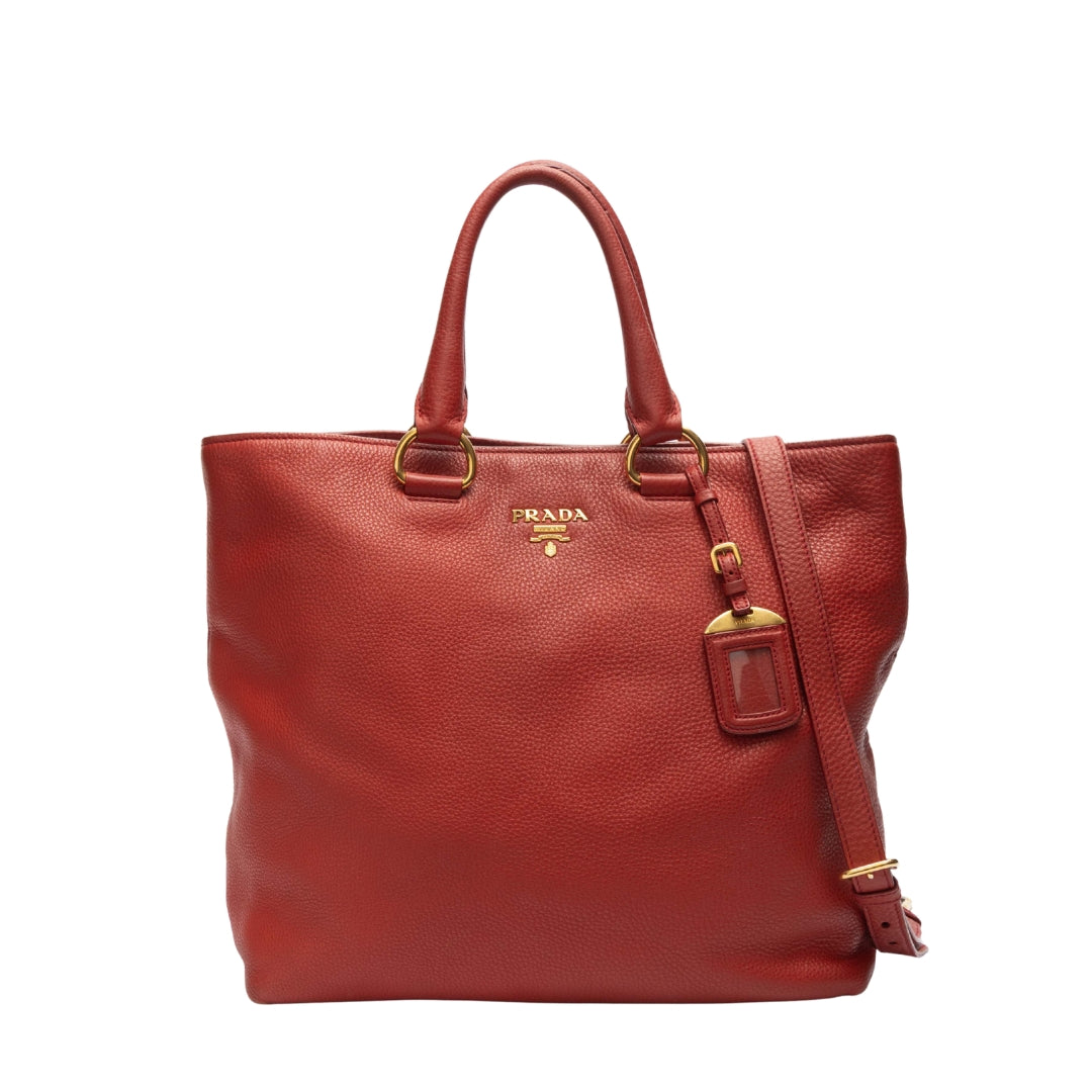 Prada Daino Rosso Tote Vitello Red Tote Bag