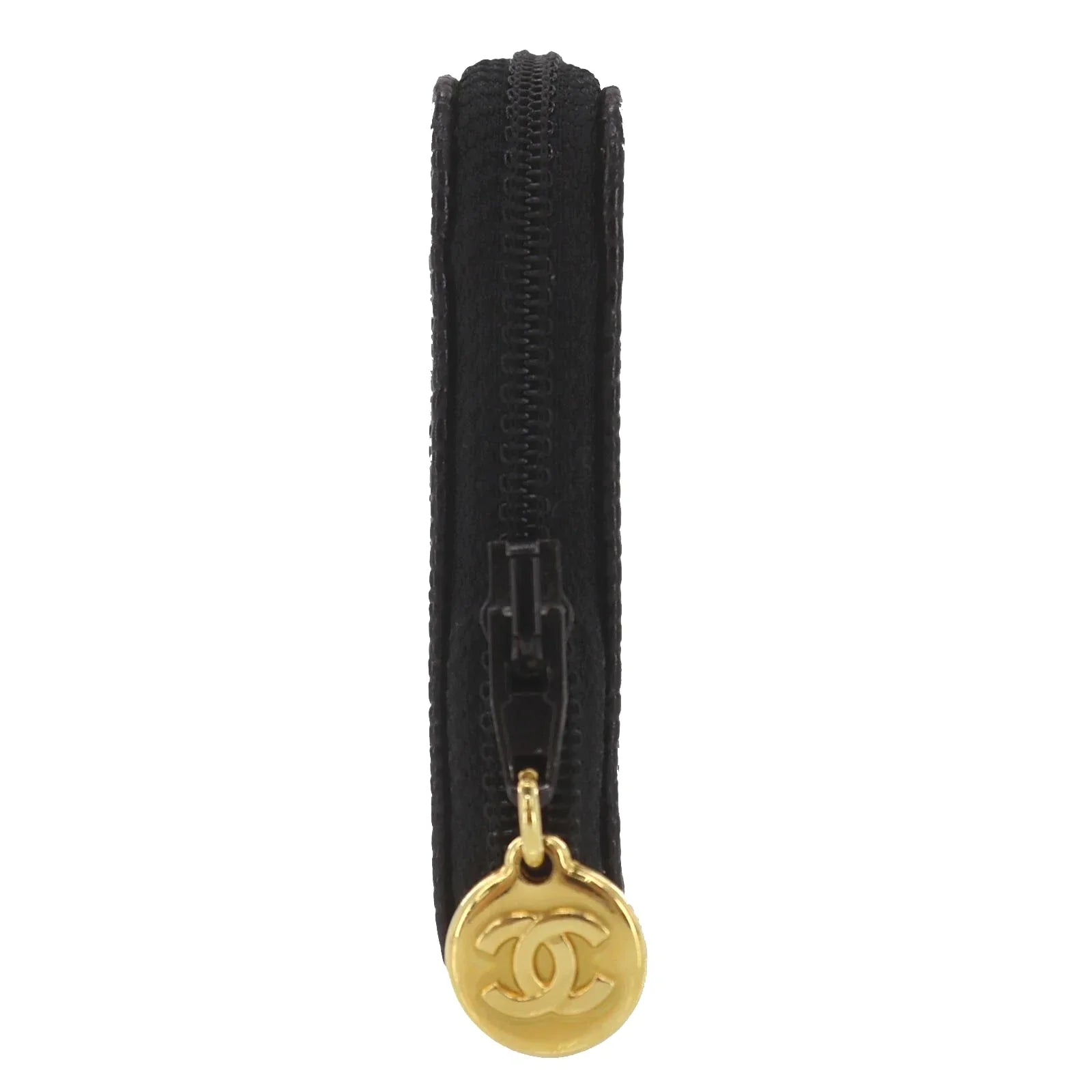 CHANEL CC Logos Coin Purse Black Caviar Skin Leather #CT227
