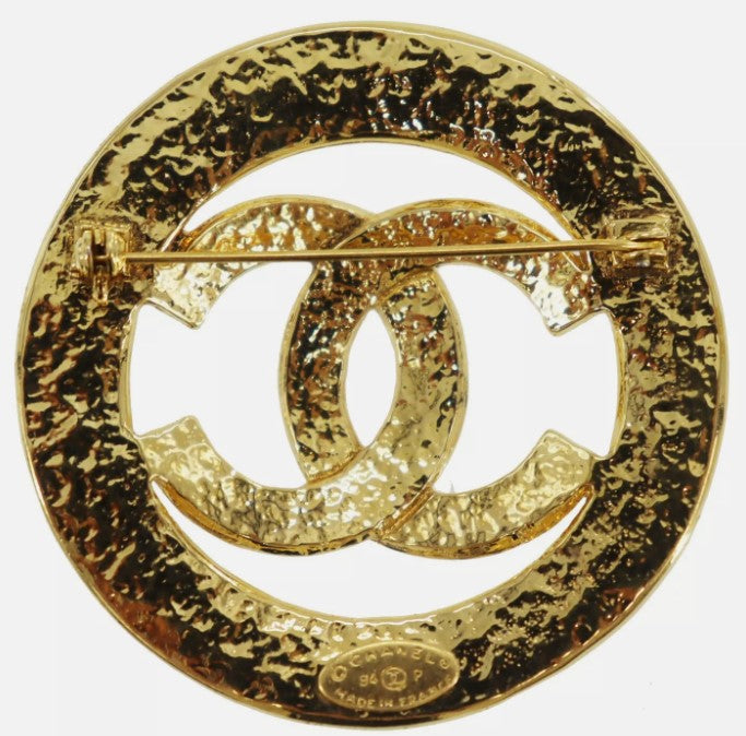CHANEL CC Logos Circle  Pin Brooch Gold Plated 94P France   #CD699 S