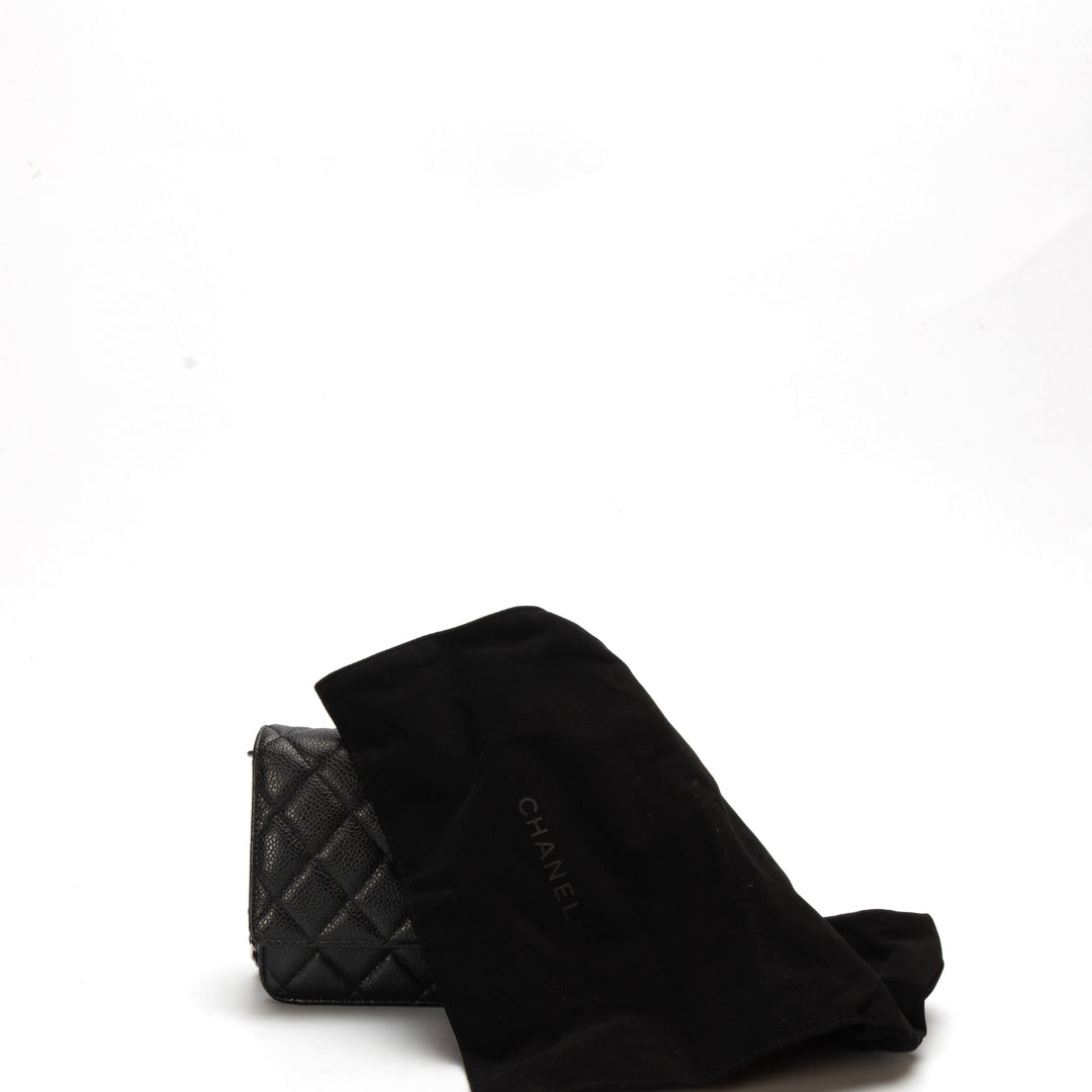 Chanel Black Caviar Quilted Wallet on Chain Handbag