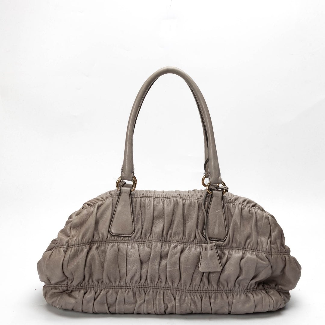 Prada Grey Nappa Gaufre Bag Leather Gray Top Handle Travel Bag