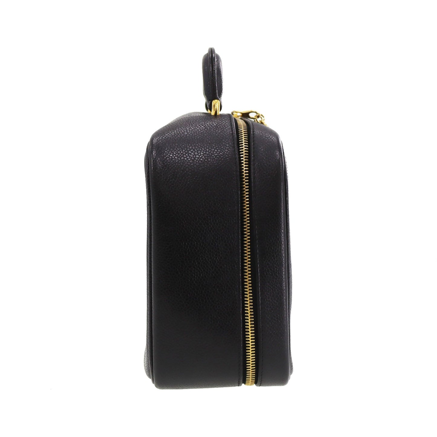 CHANEL CC Shoulder Handbag Vanity Black Caviar Skin Leather #CD668