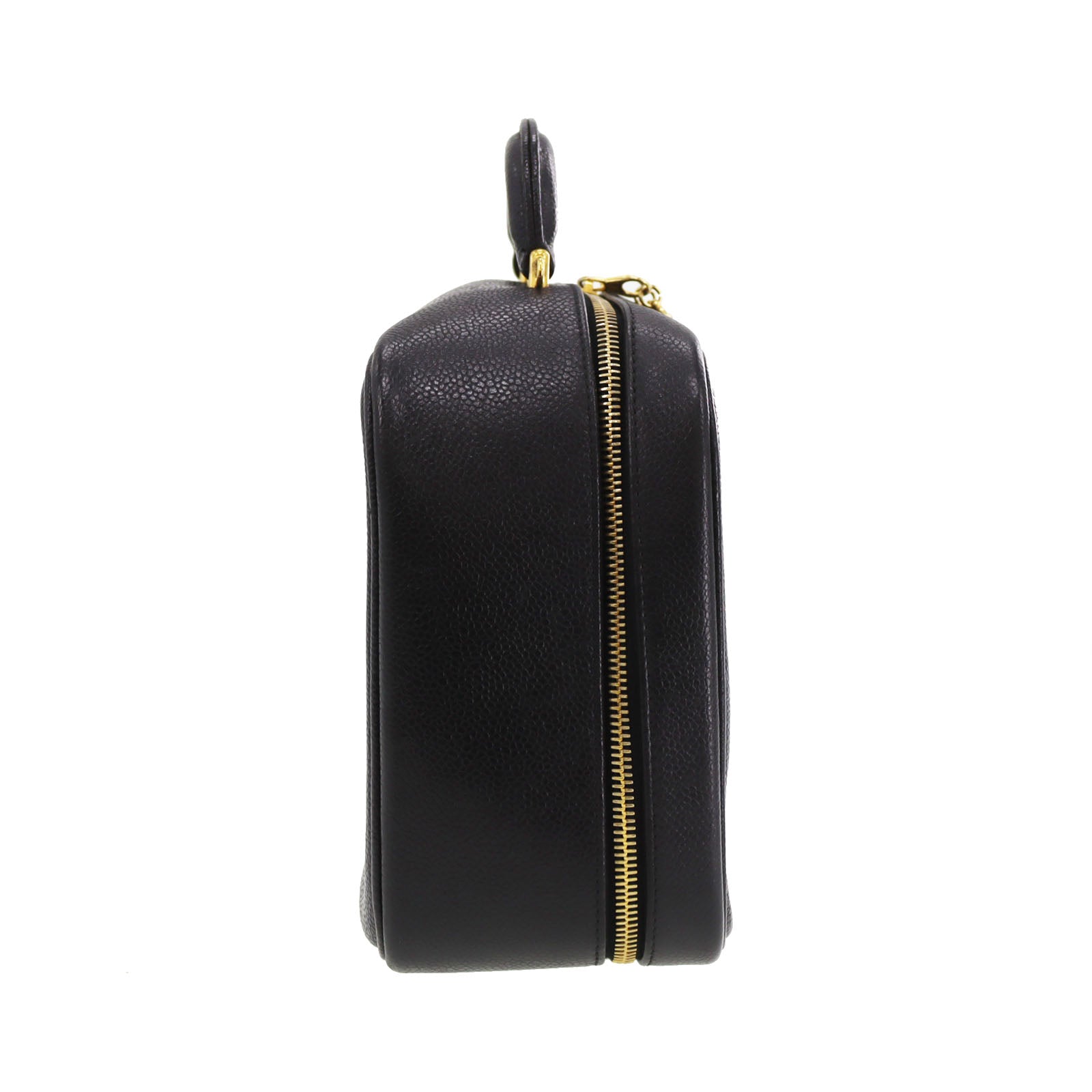 CHANEL CC Shoulder Handbag Vanity Black Caviar Skin Leather #CD668